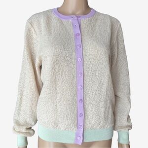 Zara Pastel Colourblock Knit Cardigan Cream & Lilac | NWOT | L
